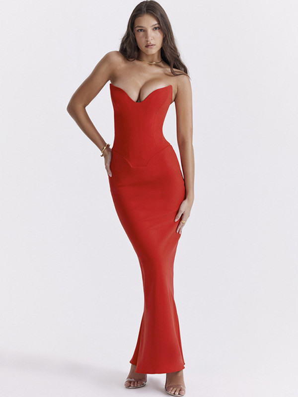 SC Deep V-neck Wrap Chest Fishtail Dress GADE-5393