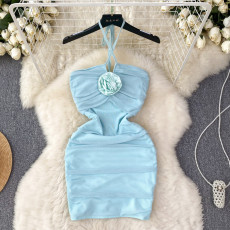 SC Sexy Hang Neck Pleated Backless Mini Dress GADE-8210