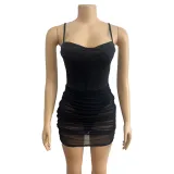 SC Solid Color Sling Pleated Mini Dress GADE-5307