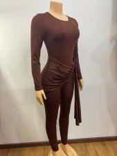 SC Solid Color Patchwork Tie Up Jumpsuit GADE-8444