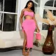 SC U Neck Sling Vest And Long Split Skirt Two Piece Set GADE-5892