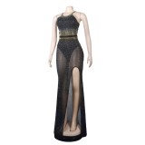 SC Hot Drill Zipper Split Maxi Dress GADE-8440