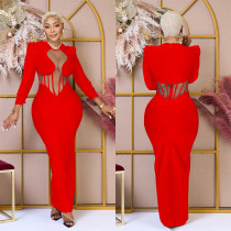 SC Mesh Patchwork Long Sleeve Evening Dress GADE-5950
