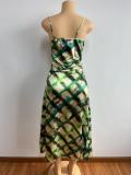 SC Satin Backless Printed Halter Midi Dress GADE-8205