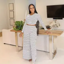 SC Long Sleeve Stripe Loose Two Piece Pants Set SFY-TW535