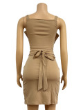 SC Solid Color Bow Sling Top Two Piece Skirt Set GADE-5636
