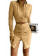 SC Fashion Lapel Solid Color Pleated 2 Piece Skirt Set GADE-2713
