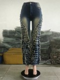 SC Washed And Aged Raw Edge Spliced Micro Jeans GSMJ-6966