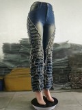 SC Washed And Aged Raw Edge Spliced Micro Jeans GSMJ-6966