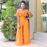 SC Solid Sleeveless Ruffles Loose Jumpsuit CYA-901363
