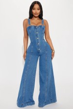 SC Casual Sexy Strappy Denim Wide Leg Jumpsuit LX-6023