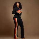SC Stripe Patchwork Zipper Two Piece Pants Set SFY-TW521