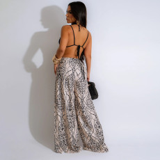 SC Sexy Halter Tie Backless Print Loose Jumpsuit CYA-901298
