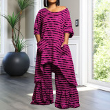 SC Plus Size Stripe Irregular Tops And Wide Leg Pants 2 Piece Set NNWF-8046