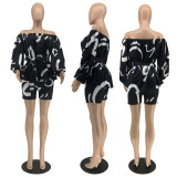 SC One Shoulder Print Belt Two Piece Short Set YH-HY5283