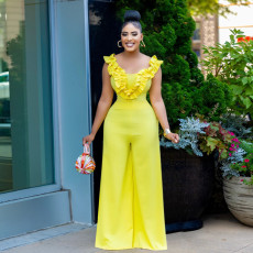 SC Solid Sleeveless Ruffles Loose Jumpsuit CYA-901363