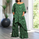 SC Plus Size Stripe Irregular Tops And Wide Leg Pants 2 Piece Set NNWF-8046