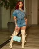 SC Single-breasted Lapel Denim Mini Dress LX-6985