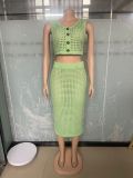SC Fishnet Knit Sleeveless Long Skirt 2 Piece Set OSM-4453