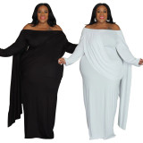 SC Plus Size One Shoulder Long Sleeve Maxi Dress NNWF-8007