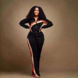SC Stripe Patchwork Zipper Two Piece Pants Set SFY-TW521