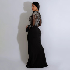 SC Long Sleeve Hot Drill Split Maxi Dress CYA-901013