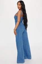 SC Casual Sexy Strappy Denim Wide Leg Jumpsuit LX-6023