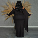 SC Plus Size One Shoulder Long Sleeve Maxi Dress NNWF-8007