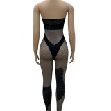 SC Pre Order: About 7 work days shipping Backless Mesh Cutout Patchwork Knit Jumpsuit YUEM-Y11057