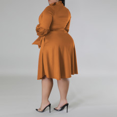 SC Plus Size Scarf Bubble Sleeve Midi Dress GDAM-J8001