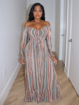 SC One-Shoulder Long Sleeve Striped Print Maxi Dress SFY-TW536