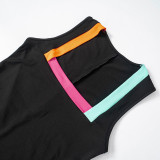 SC Contrast Color Square Neck Sport Romper YUEM-Y11041