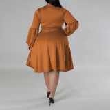 SC Plus Size Scarf Bubble Sleeve Midi Dress GDAM-J8001