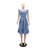 SC Plaid Halter Square Neck Midi Dress GYLY-10509