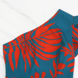 SC Single Shoulder Print Split Evening Dress GYLY-10527