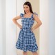 SC Plaid Halter Square Neck Midi Dress GYLY-10509