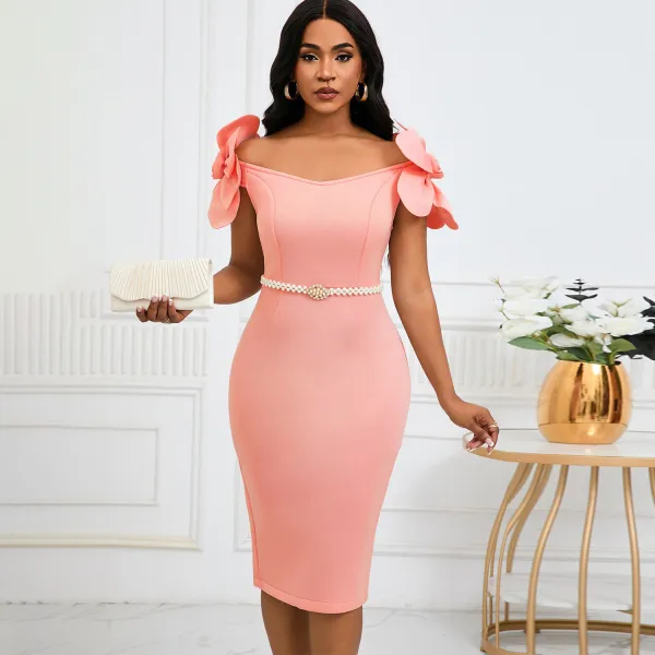 SC 3D Floral Solid Color Belt Party Dress GATE-D528
