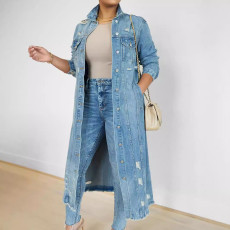 SC Fashion Holes Long Sleeve Denim Coat GKNF-TSC-2328