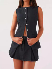 SC Fashion Denim Sleeveless Cardigan Two Piece Skirts Set GYAN-709