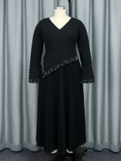 SC Plus Size V-Neck Flared Sleeve Studded Party Dress GKEN-AM040608