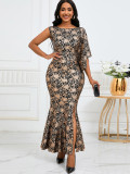 SC One Shoulder Stamped Sexy Party Dress GATE-D526