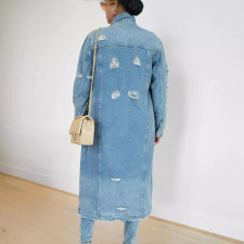 SC Fashion Holes Long Sleeve Denim Coat GKNF-TSC-2328