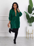 SC Solid Color Long Sleeve Sequin Shirt Dress OMY-MY11066