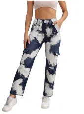 SC Washed Print Stright Jeans GKNF-TSQ-095-1