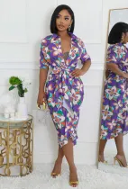 SC Loose Print Long Sleeve Tie Up Long Shirt XHXF-967