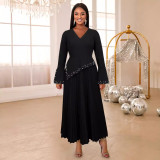 SC Plus Size V-Neck Flared Sleeve Studded Party Dress GKEN-AM040608