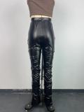 SC Skinny Side Pleat Split PU Leather Trousers GWDS-240796