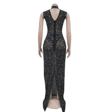 SC Sleeveless Hot Drill Slim Maxi Dress GFYX-C7030