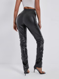 SC Skinny Side Pleat Split PU Leather Trousers GWDS-240796