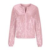 SC Fashion Sequin Long Sleeve Zipper Coat GOSD-OM10228